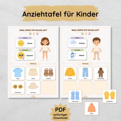 Anziehtafel für Kinder | Wetter, Jahreszeiten & 33 Kleidungskarten | PDF zum Ausdrucken