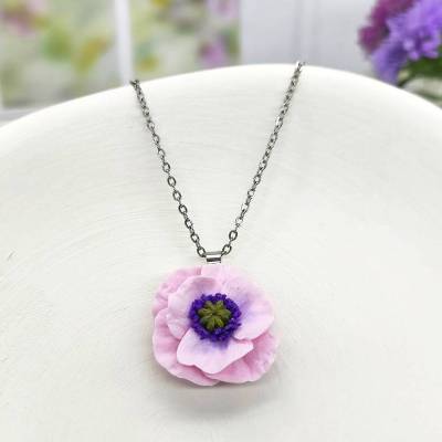 Rosa Mohnblüten Anhänger aus Polymer Clay, kleiner Blumenanhänger