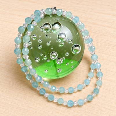 Aquamarin & Zirkon Kette – facettiert, 48 cm, deutsche Handarbeit