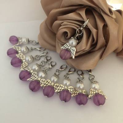 10 Schutzengel Perlenengel lila transparent mit leichten Glitzer Schimmer Gastgeschenk Taufe Kommunion Hochzeit