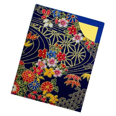 Impfpasshülle doppellagige Baumwolle – Japanische Blumen & Goldeffekt | Impfbuchhülle Schutzhülle waschbar