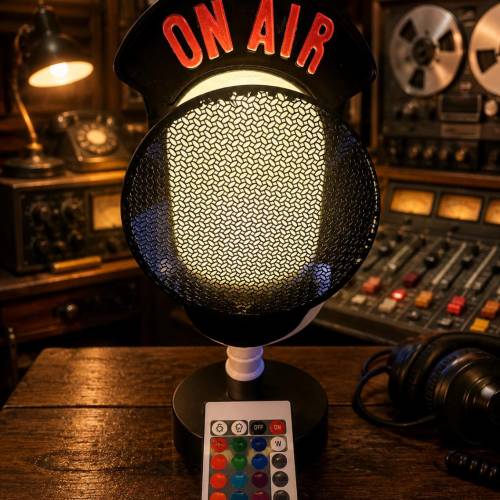 ON AIR LED Lampe – Retro Radio Mikrofon Deko mit Farbwechsel & Fernbedienung – Geschenk für Musik- und Radiofans