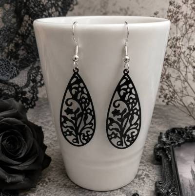Gothic Ohrringe schwarz – filigrane Edelstahl Ohrhänger im Vintage Boho Stil