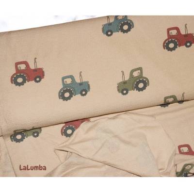 Terry Crepe - bunte Trecker auf softbeige