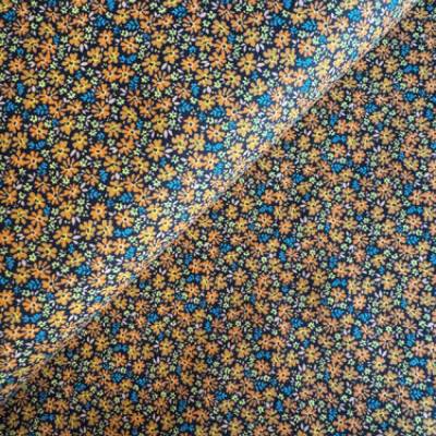 Stenzo Baumwolle/Webware Streublumen, orange/blau,  Millefleurs