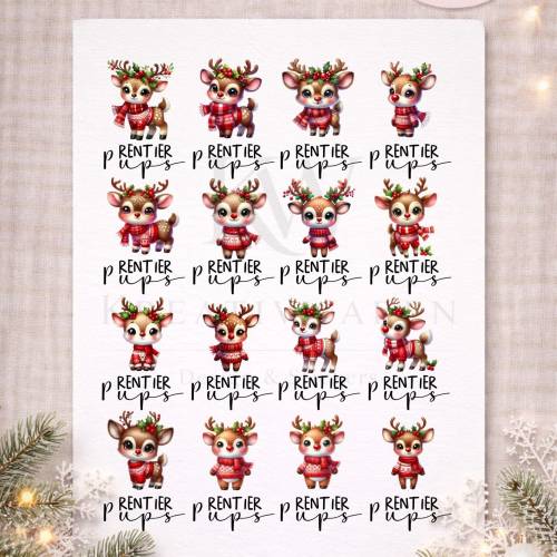 Rub Ons „Weihnachten - Rentier Pups“ – A4 Rub-On Sheet, randlos