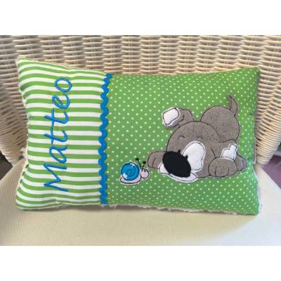 Hund mit Schnecke & Namen  - Personalisierte Kissen, Geschenk zur Geburt, Kissen mit Namen, Namenskissen, Kindergarten