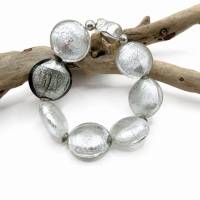 Statement Armband mit Muranoglas-Perlen Venedig, Ventil Beads Blattsilber-Technik, 925 Silber, Handarbeit