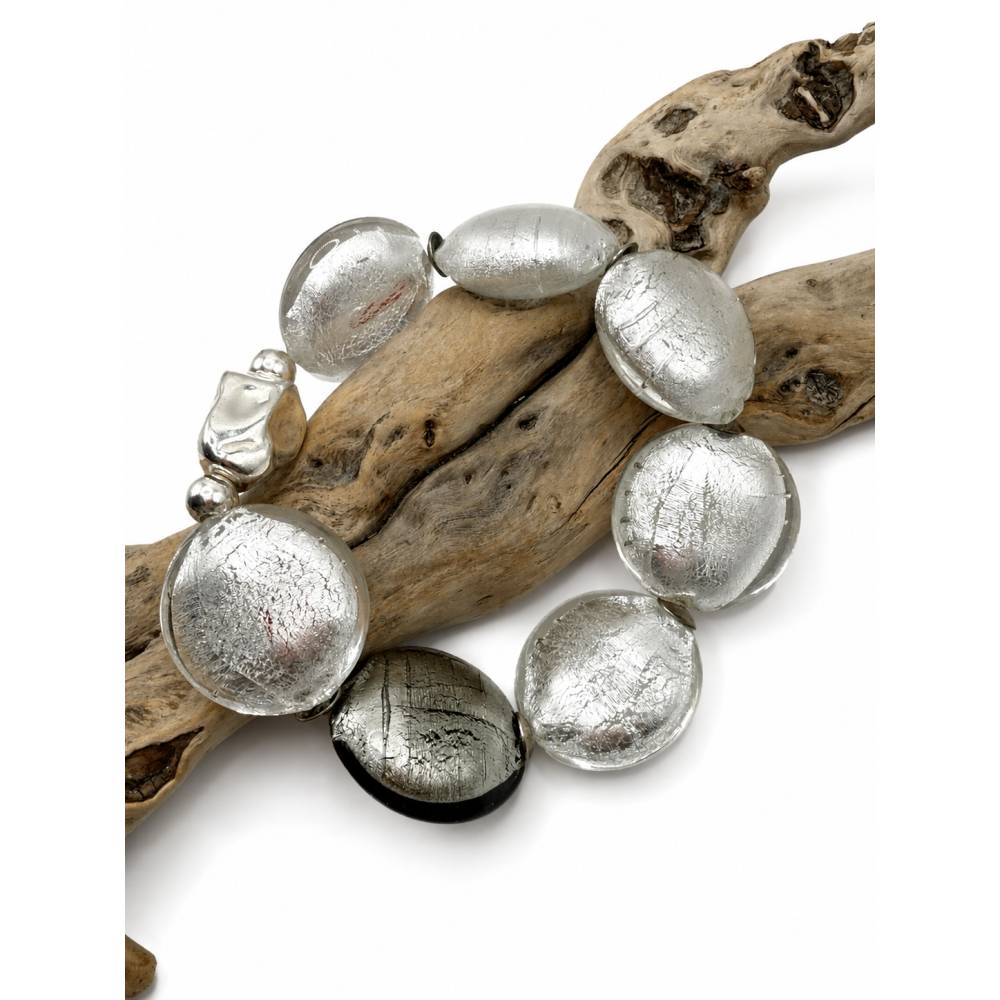 Statement Armband mit Muranoglas-Perlen Venedig, Ventil Beads Blattsilber-Technik, 925 Silber, Handarbeit Bild 3