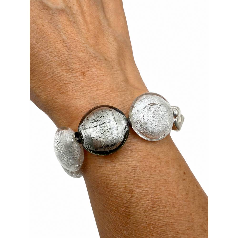 Statement Armband mit Muranoglas-Perlen Venedig, Ventil Beads Blattsilber-Technik, 925 Silber, Handarbeit Bild 4