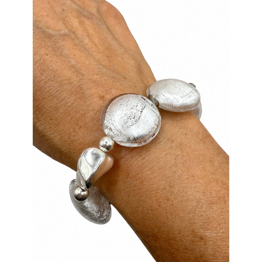 Statement Armband mit Muranoglas-Perlen Venedig, Ventil Beads Blattsilber-Technik, 925 Silber, Handarbeit Bild 5