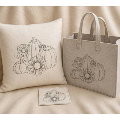 Stickdatei Herbst Kürbis und Sonnenblume  Lineare Art / Outline Set3 -  26138e