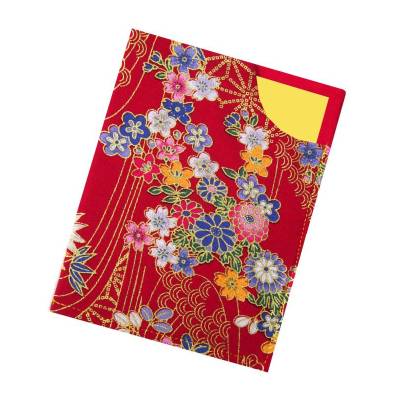Impfpasshülle Baumwolle Japanische Blumen Rot & Goldeffekt – Schutzhülle waschbar, handgenäht