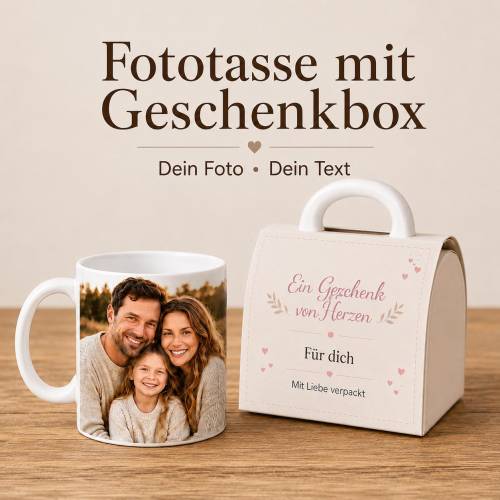 Personalisierte Fototasse mit eigenem Foto - Geschenkbox – Tasse mit Foto, Name & Wunschtext