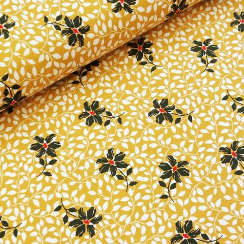 Ocker gelber Jersey mit Blumen und Blättern