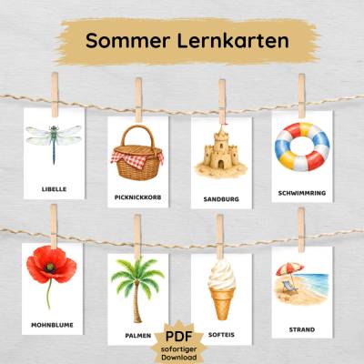 32 Sommer Lernkarten für Kinder zum Ausdrucken | Sommer Bildkarten PDF