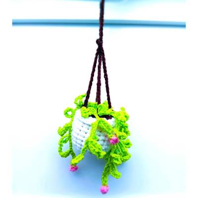 Gehäkelte Pflanze Blumenampel Hängepflanze Camper Autospiegel 26 cm