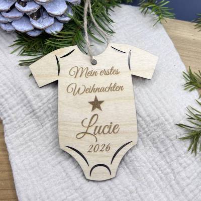 Personalisiertes Babygeschenk, Christbaumschmuck personalisiert, Weihnachtsanhänger Holz, Meilenstein erstes Weihnachten