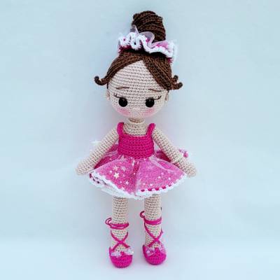 Skaila - Gehäkelte Amigurumi Ballerina Puppe pink 29 cm Handmade handgemacht Geschenk Idee Mädchen Deko Zimmer Kinder