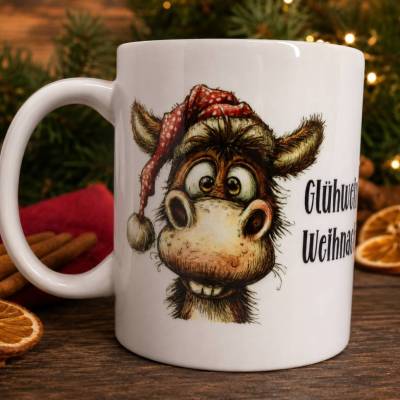 Weihnachts Tasse mit Pferd & Spruch – Glühwein rein, Stimmung raus – Geschenkidee mit Kawaii-Motiv