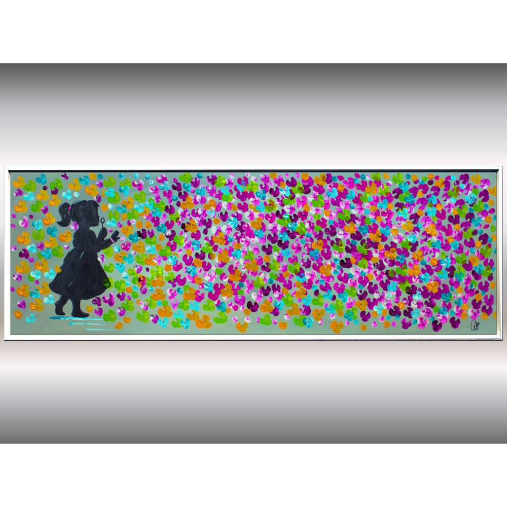 Original Acrylgemälde Mädchen mit Blüten – farbenfrohe moderne Kunst 123 x 43 cm Bild 1