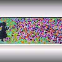 Original Acrylgemälde Mädchen mit Blüten – farbenfrohe moderne Kunst 123 x 43 cm