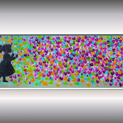 Original Acrylgemälde Mädchen mit Blüten – farbenfrohe moderne Kunst 123 x 43 cm