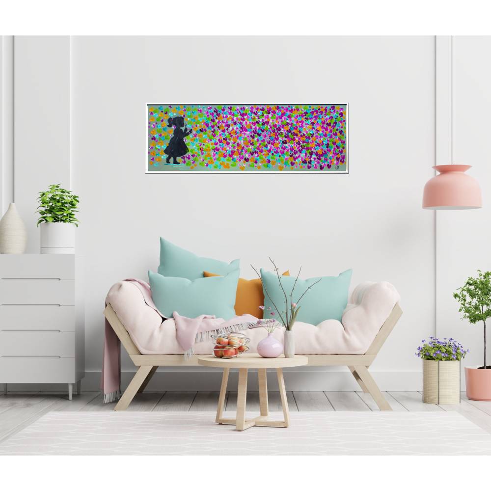 Original Acrylgemälde Mädchen mit Blüten – farbenfrohe moderne Kunst 123 x 43 cm Bild 2