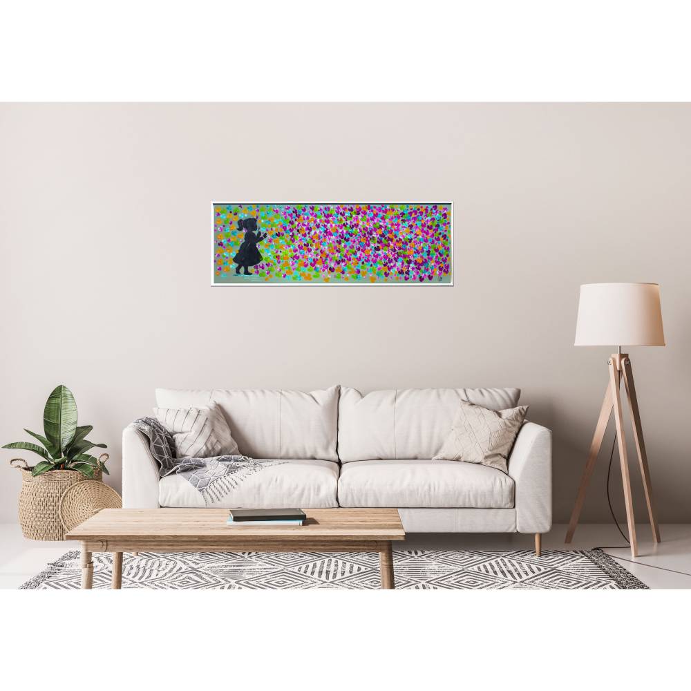 Original Acrylgemälde Mädchen mit Blüten – farbenfrohe moderne Kunst 123 x 43 cm Bild 5