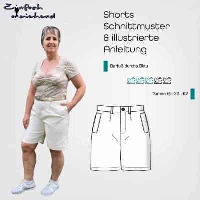 Schnittmuster Damen Shorts, mit verschiedenen Taschen und in 2 Längen in Größe 32 - 62, Ebook Shorts Damen