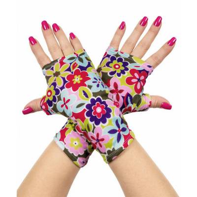 Handschuhe, Pulswärmer fingerlos mit riesigen Größen-wahnsinnigen Blumen knallbunt | für Boho Goa Hippies & Blumen Fans