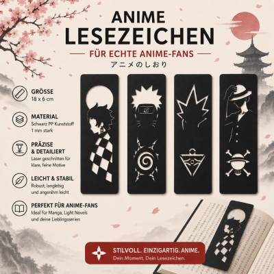 Anime Lesezeichen | Minimalistische Designs inspiriert von Action, Fantasy und Abenteuer | Geschenk für Manga & Buchfans