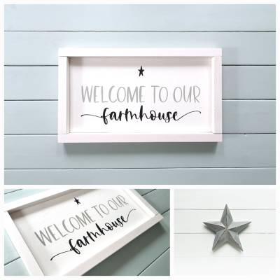WELCOME TO OUR FARMHOUSE | Holzschild im amerikanischen Farmhouse-Style | Bauernhaus | Landhaus
