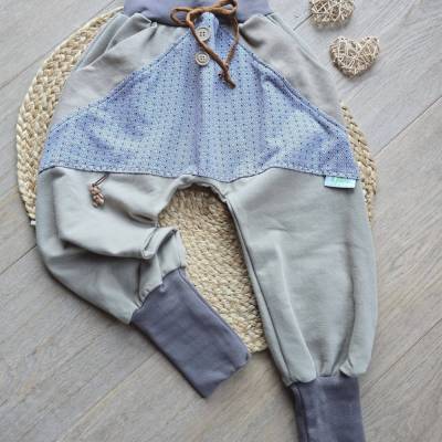Organic Kinder Pumphose Unikat 104/110 Braun – Handgemachte Mitwachsend Geometrisch, Nachhaltig & Bequem Jogger