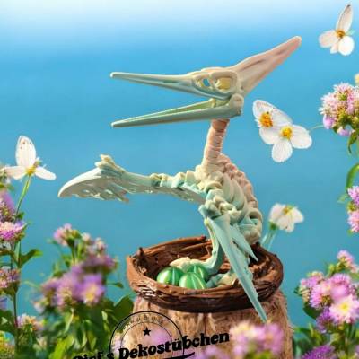Skelett Pteranodon mit Nest und Eiern 3D