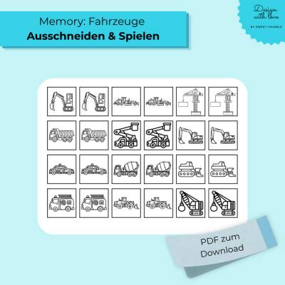 Fahrzeug Memory zum Ausdrucken – Ausmal Memory für Kinder | PDF Lernspiel