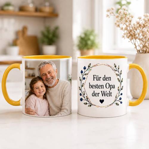 Fototasse für Opa personalisiert – Foto, Wunschtext & Geschenkbox