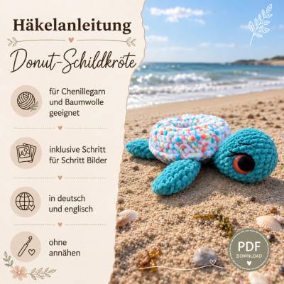 Häkelanleitung Amigurumi Donut Schildkröte PDF Deutsch Englisch | Schildkröte häkeln ohne Nähen 