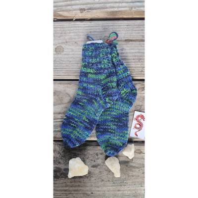 Handgestrickte Kindersocken "SO9" Blau & Grün – Größe 22/23 – Unikat