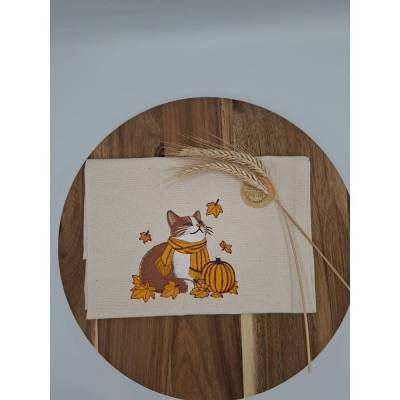 Küchenhandtuch Geschirrtuch Katze Kürbis