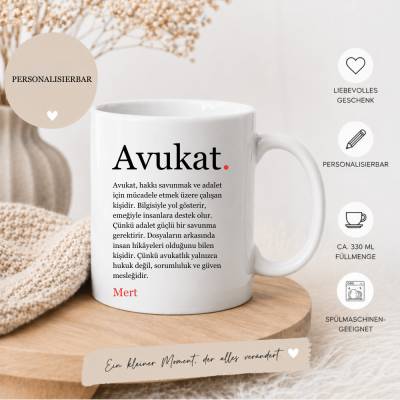 Personalisierte Avukat Tasse mit Definition, Anwalt Geschenk