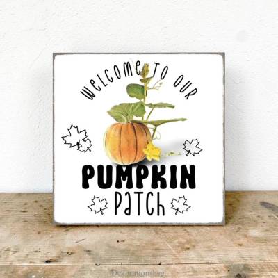 PUMPKIN Holzblock, Miniblock mit Spruch, minimalistische Wanddeko im Vintage Landhausstil zum Aufhängen oder Hinstellen
