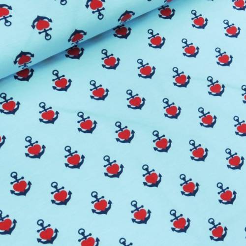 hellblauer Jersey mit blauen Ankern und rotem Herz