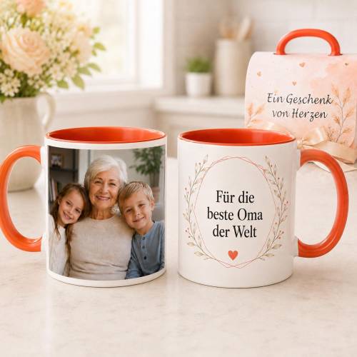Fototasse für Oma personalisiert – mit Foto, Wunschtext & Geschenkbox