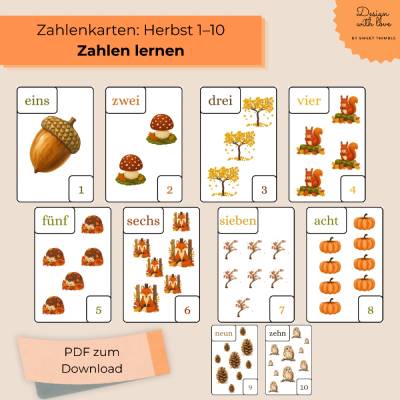 Zahlenkarten 1–10 für Kinder – Herbst Lernkarten zum Zählen | PDF
