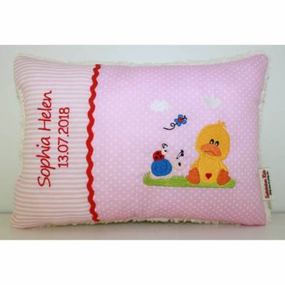 Süßes Entchen & ihre Freunde - Personalisierte Kissen, Baby, Geschenk zur Geburt, Kissen mit Namen, Namenskissen