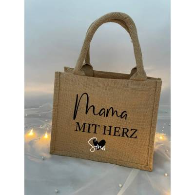 Jute-Tasche Mama mit Herz, Erzieher mit Herz, Geschenk Mutter, Mum, Mom| optional mit Reißverschluss |Zipper