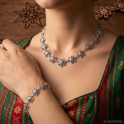 Blumen Collier & Armband Set – Hochwertiger Dirndlschmuck mit Metallblumen