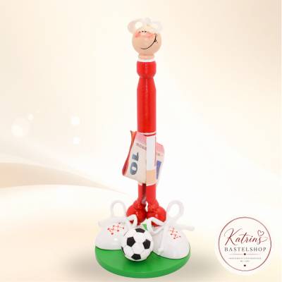 Geldgeschenk Fußballer Rot Weiß – handgefertigte Figur zum Geburtstag | Geschenk für Fußballfans und Spieler