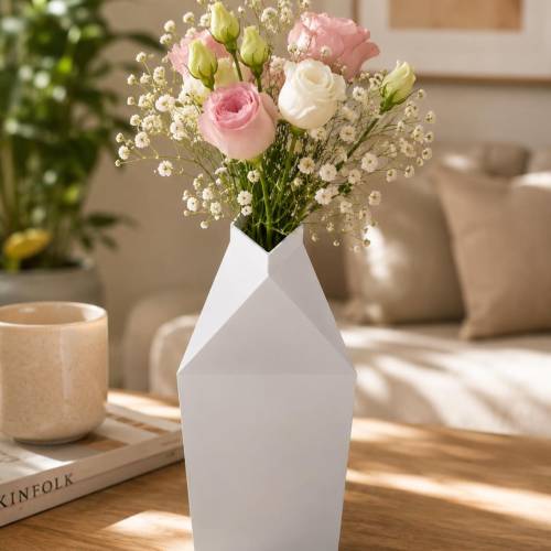 Moderne 3D Vase mit schmaler Frontöffnung – Geometrische Blumenvase | Minimalistische Wohndeko | Geschenkidee